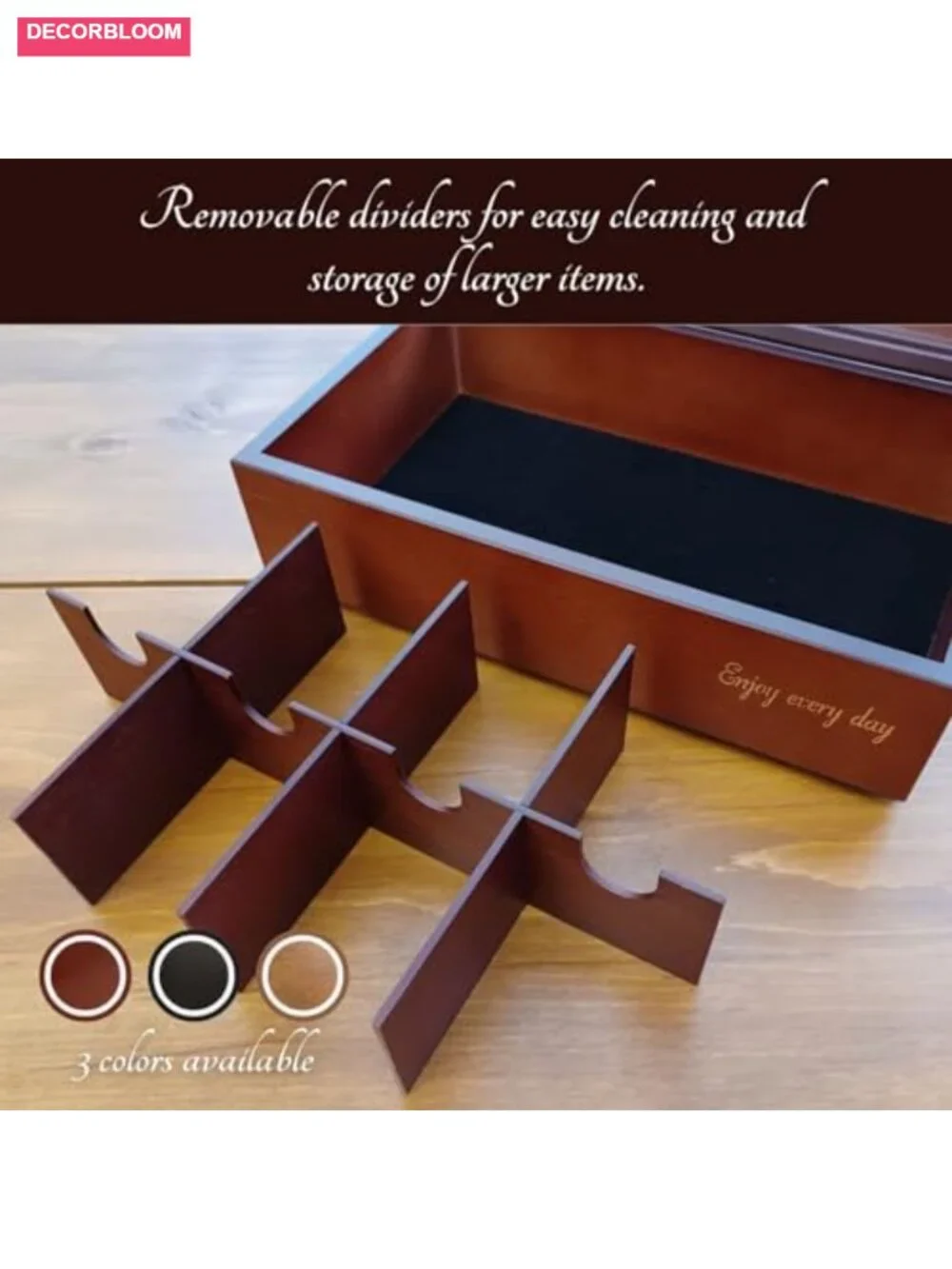 Wooden Tea Box with Glass Lid, 8-Compartment Storage for Tea Bags